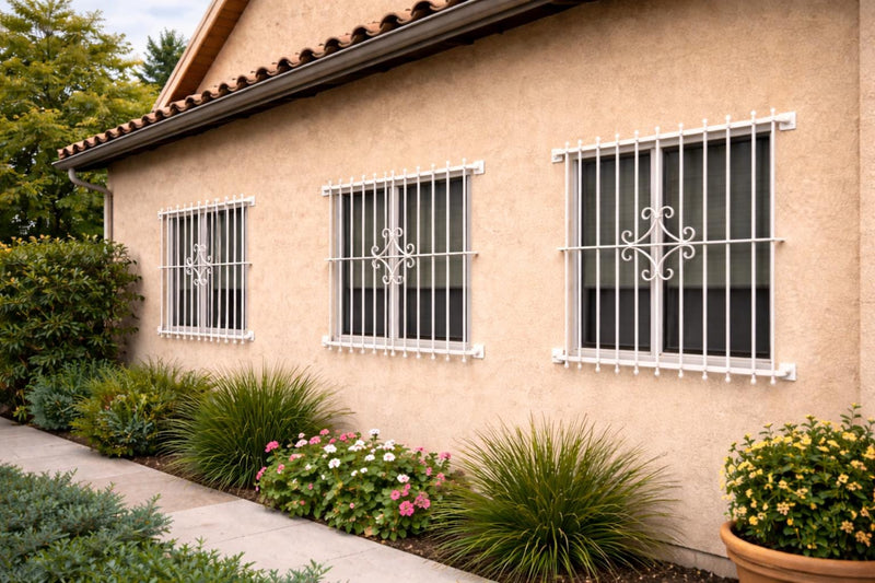 Decorative steel window security grille custom fabricated in California