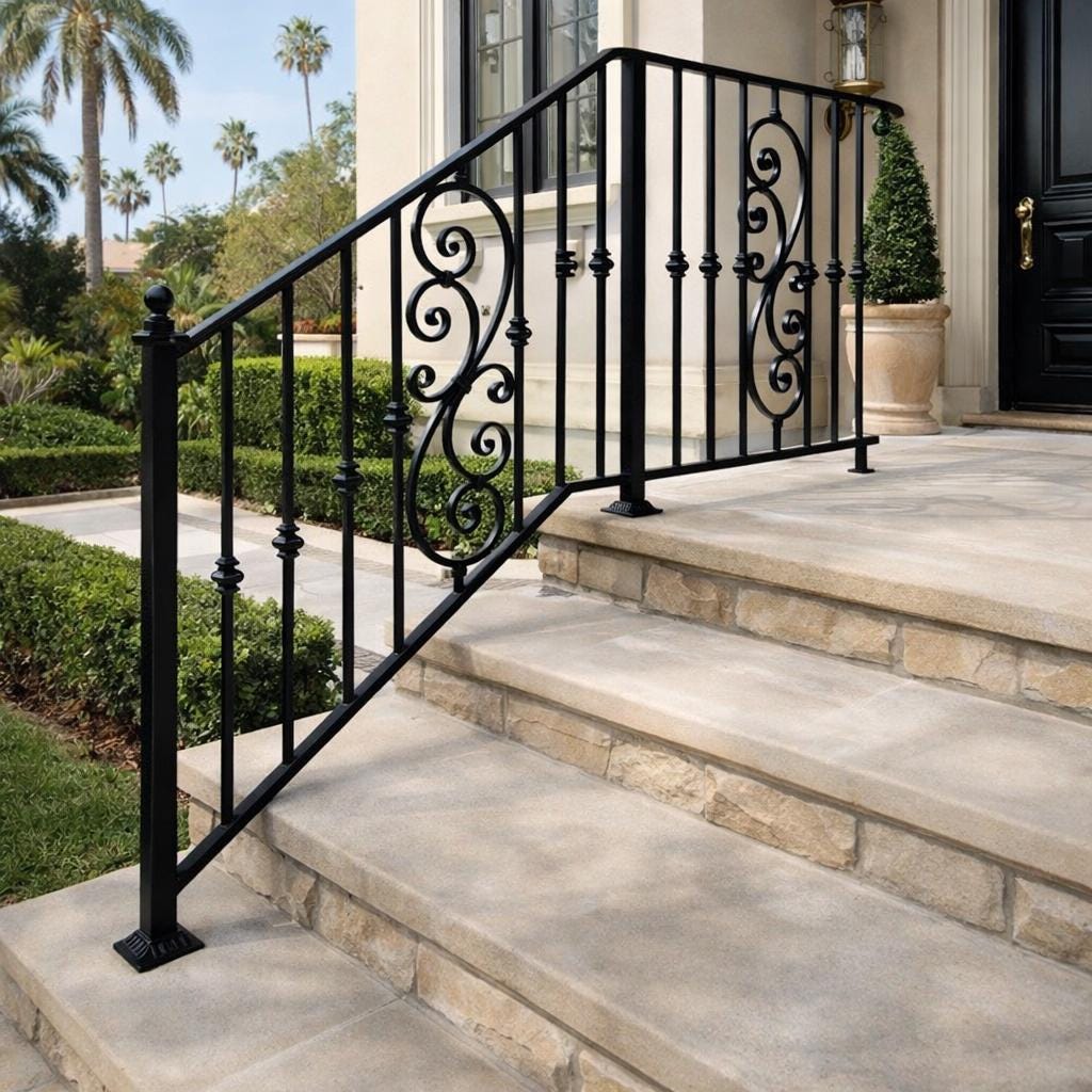 Valencia Scroll Stair Railing, Custom Wrought Iron Handrail, Decorative Porch Rail, Metal Entry Railing, Outdoor Step