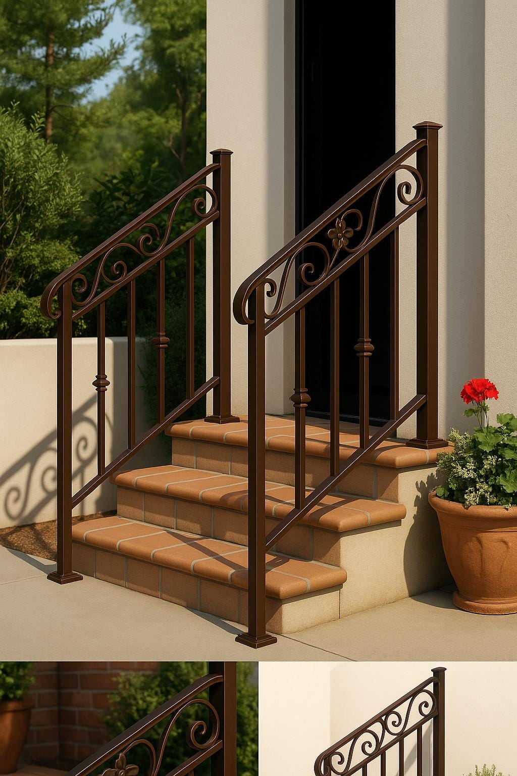 Wrought Iron Stair Railing: Decorative Steel Handrail with Scrolls by Crown Forge Iron, product image 9