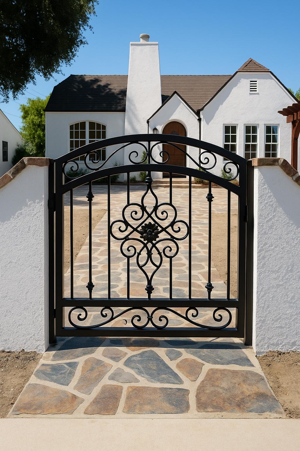 Handcrafted Wrought Iron Garden Gate: Arched Floral Entry, Custom Size by the steel fabrication shop, product image 4