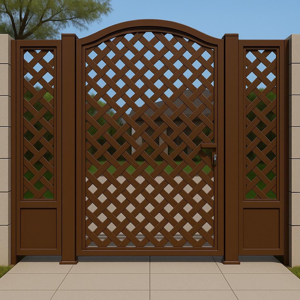 Arched Woven Steel Privacy Gate with Side Panels by the steel fabrication shop, product image 6