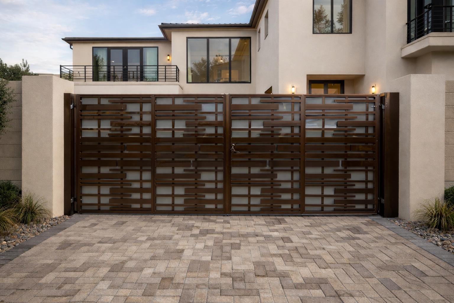 Solstice Grid Steel Driveway Gate by the steel fabrication shop, product image 2