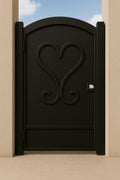 Heart Scroll Wrought Iron Garden Gate - Arched Metal Entryway 36x84 by the steel fabrication shop, product image 1