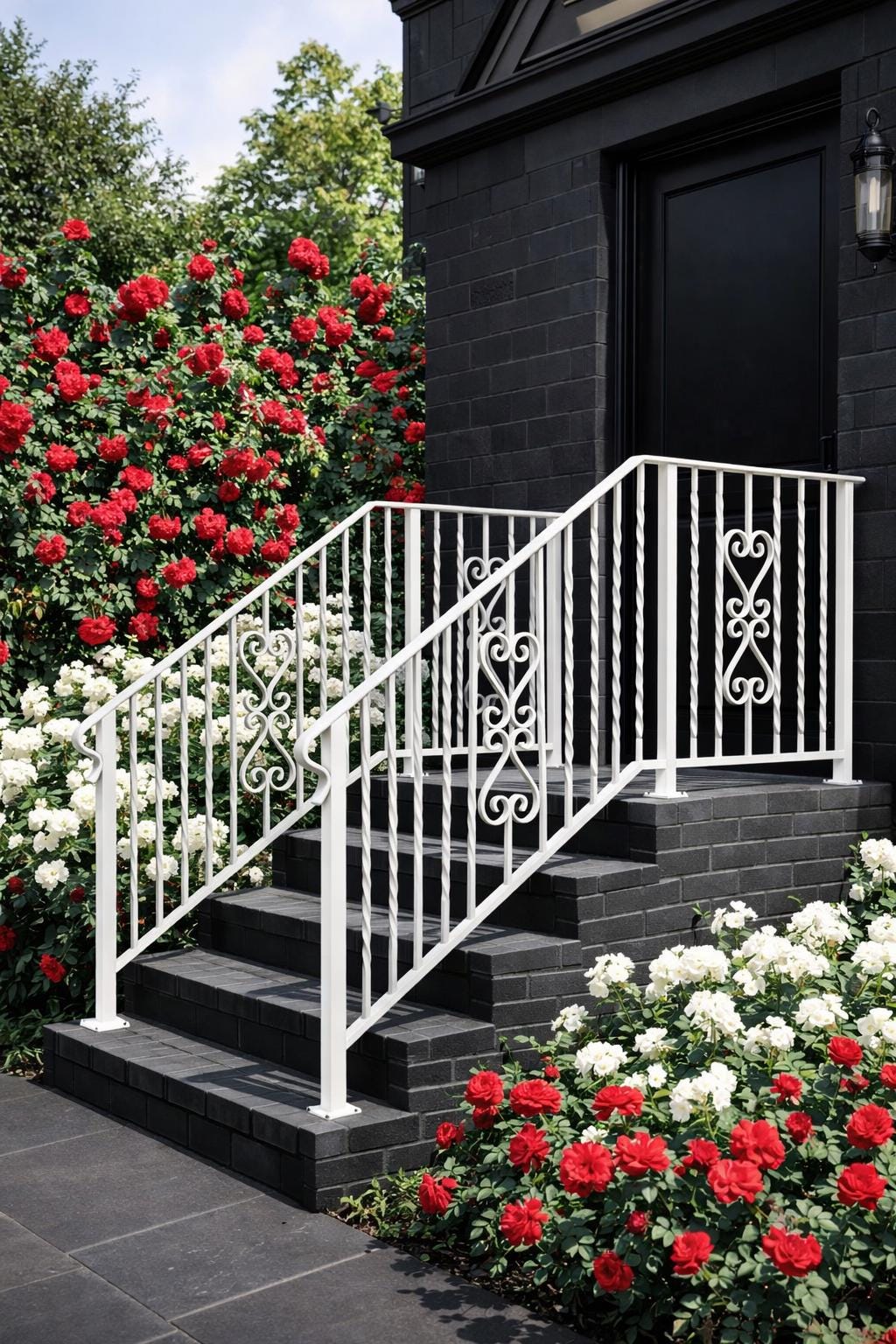 Roseheart Twist Stair Handrail, Custom Wrought Iron Railing, Decorative Outdoor Stair Rail, Entry Porch Safety Handrail