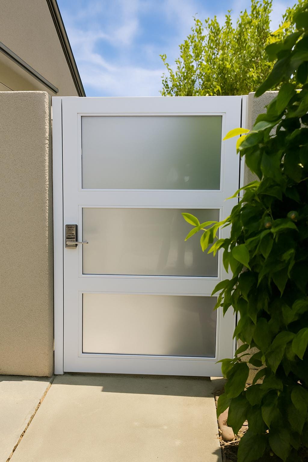 Modern Frosted Glass Privacy Gate: Brown Steel Frame Side Yard Door by the steel fabrication shop, product image 4