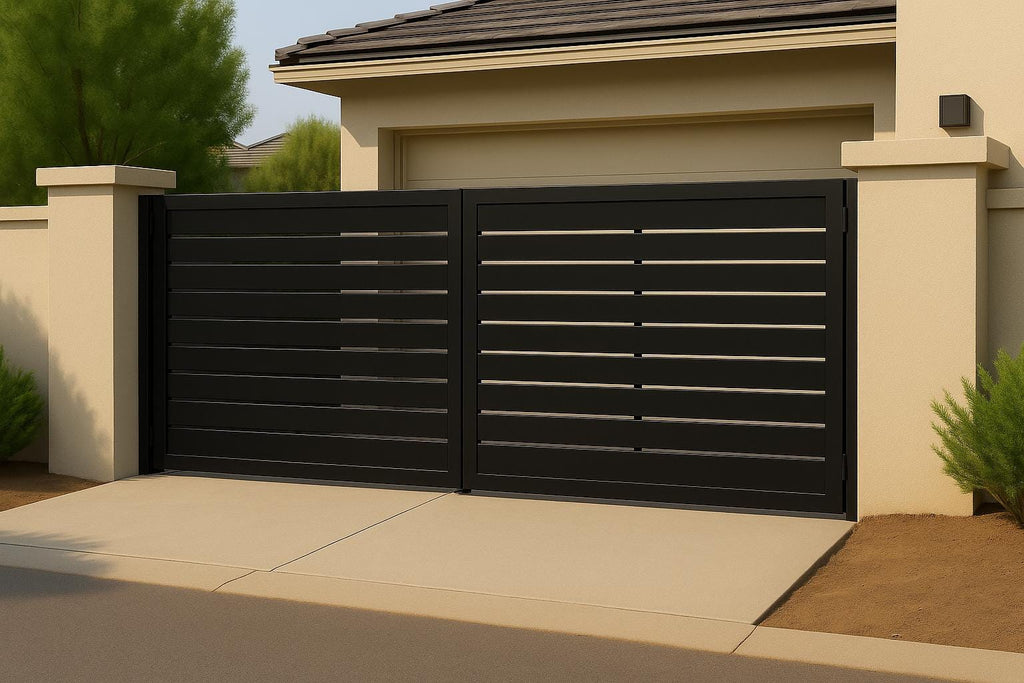 Modern Steel Driveway Gate – Custom Double Swing, Privacy Pattern by the steel fabrication shop, product image 2