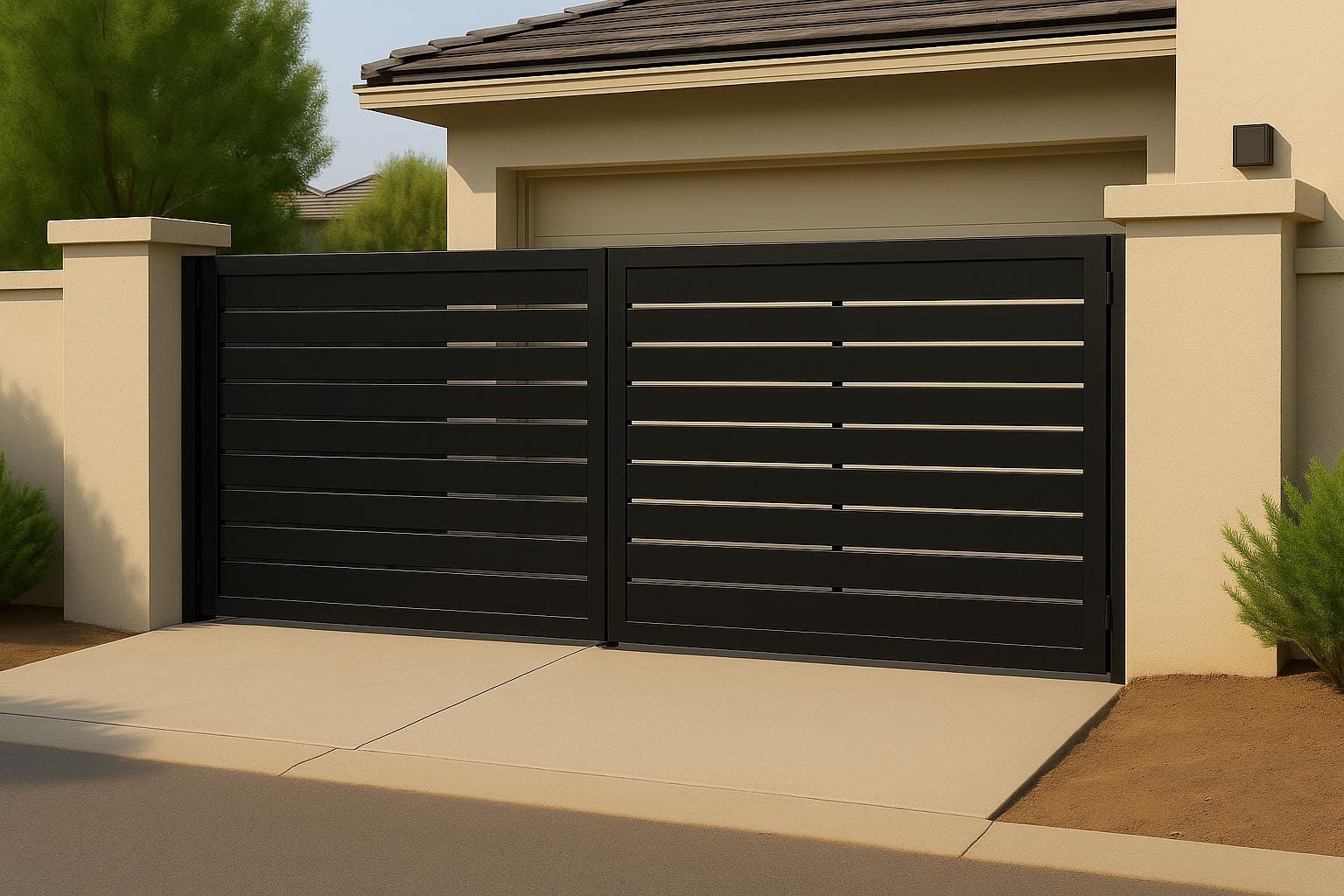 Modern Steel Driveway Gate – Custom Double Swing, Privacy Pattern by the steel fabrication shop, product image 2