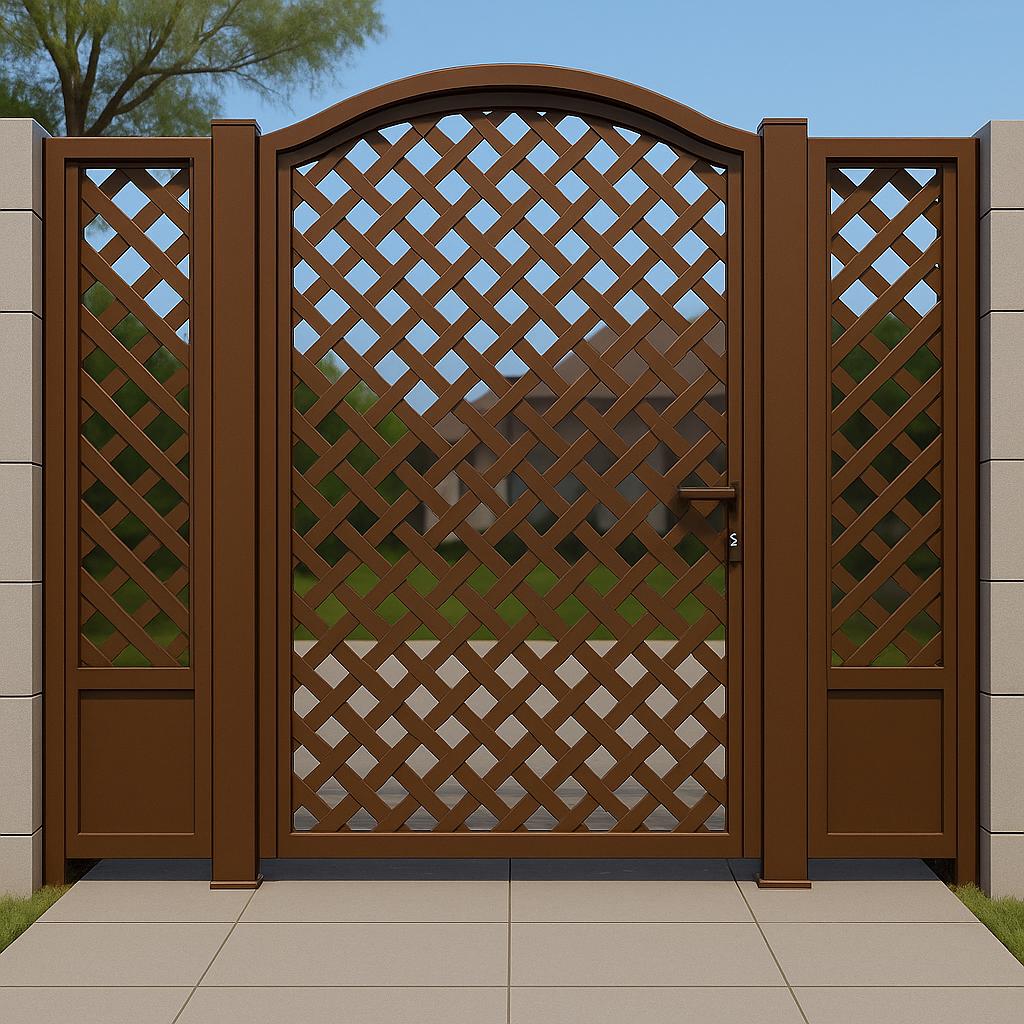 Arched Woven Steel Privacy Gate with Side Panels by the steel fabrication shop, product image 3