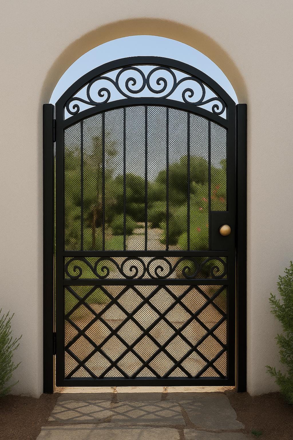 Arched Wrought Iron Garden Gate with X Design by the steel fabrication shop, product image 4