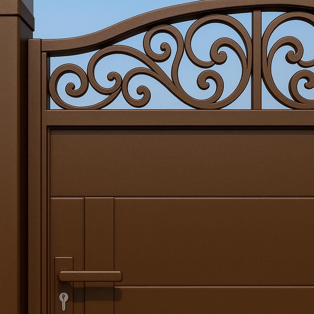 Scroll Top Steel Privacy Gate by the steel fabrication shop, product image 5