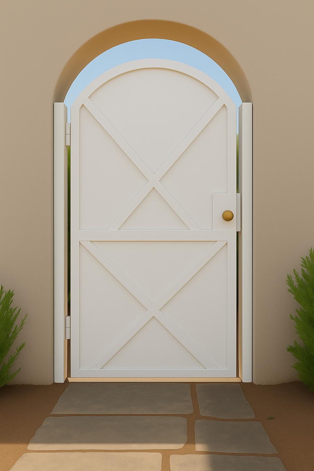 Modern Arched Iron Gate with Sheet Metal X-Panel by the steel fabrication shop, product image 4