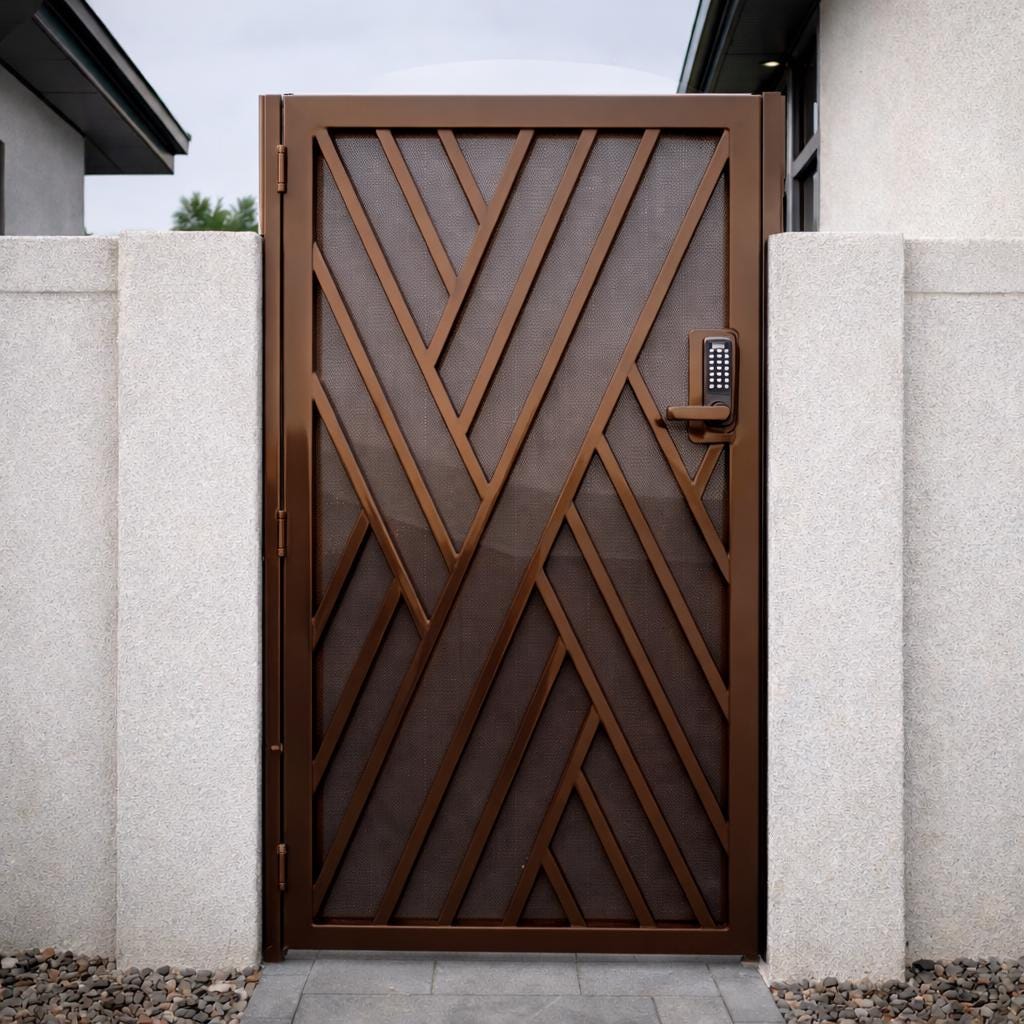 Modern White Steel Geometric Gate, Contemporary Walkway Security Entry Courtyard Door by the steel fabrication shop, product
