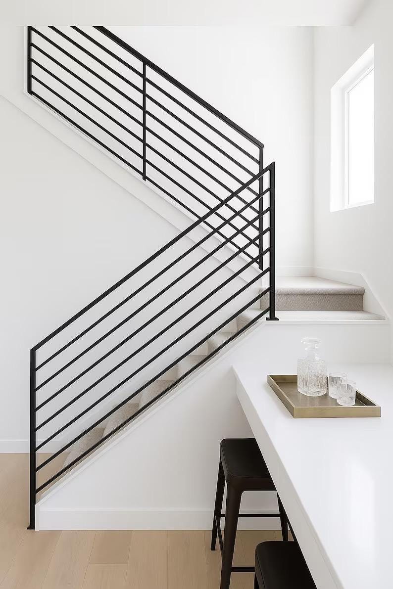 Custom Steel Stair Railing – Modern Horizontal Bar Handrail, ADA-Compliant Indoor/Outdoor Step Rail by the steel fabrication