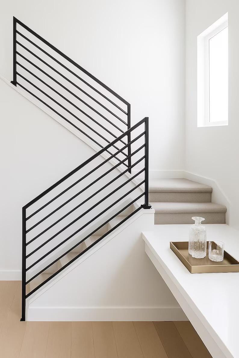 Custom Steel Stair Railing – Modern Horizontal Bar Handrail, ADA-Compliant Indoor/Outdoor Step Rail by the steel fabrication