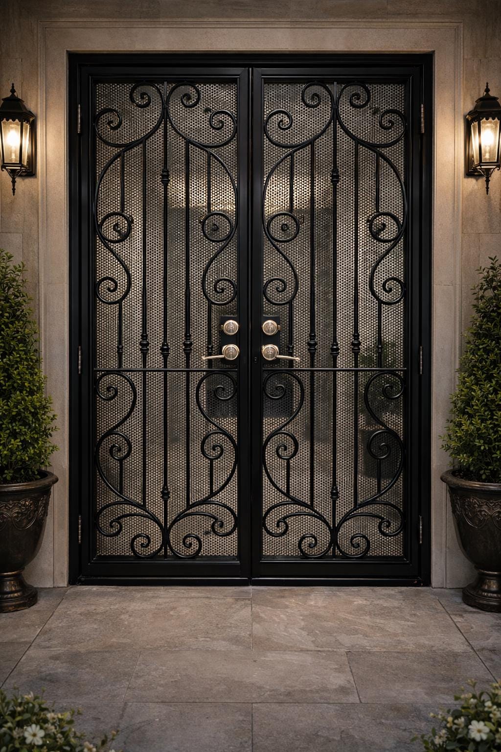 Monaco White Scroll Door – Double Security Door by the steel fabrication shop, product image 1