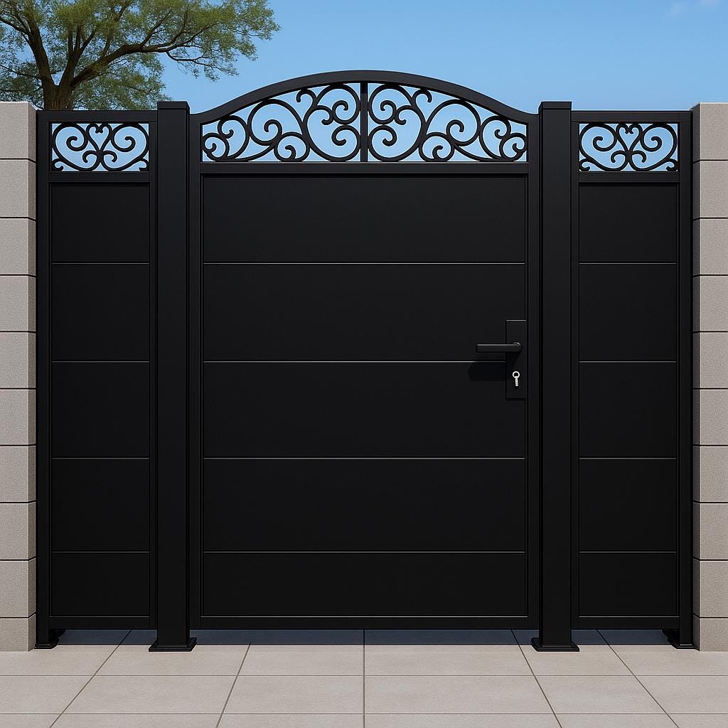 Scroll Top Steel Privacy Gate by the steel fabrication shop, product image 1