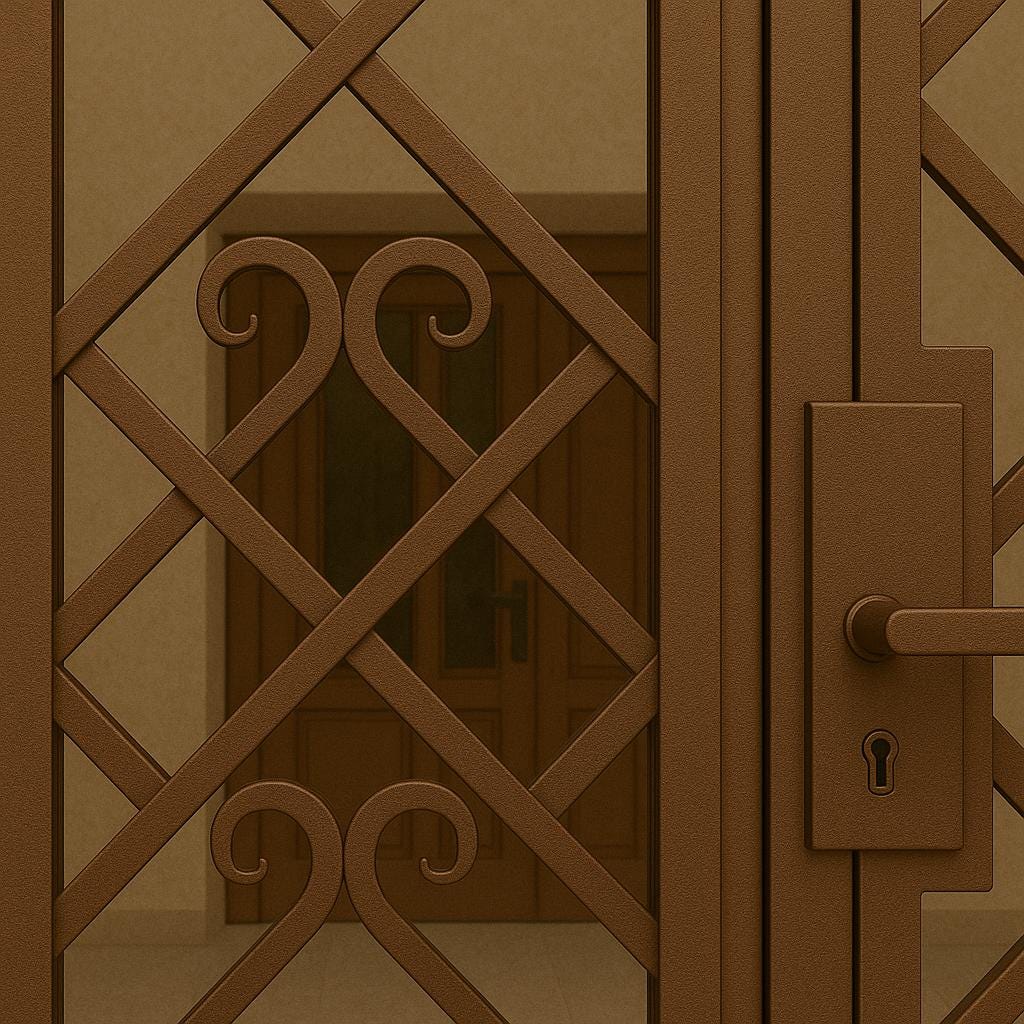 Handmade Wrought Iron Double Security Door: Custom Metal Entry Gate by the steel fabrication shop, product image 3