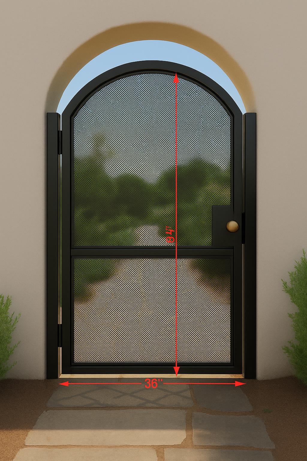 Modern Arched Wrought Iron Gate with Perforated Privacy Mesh by the steel fabrication shop, product image 5