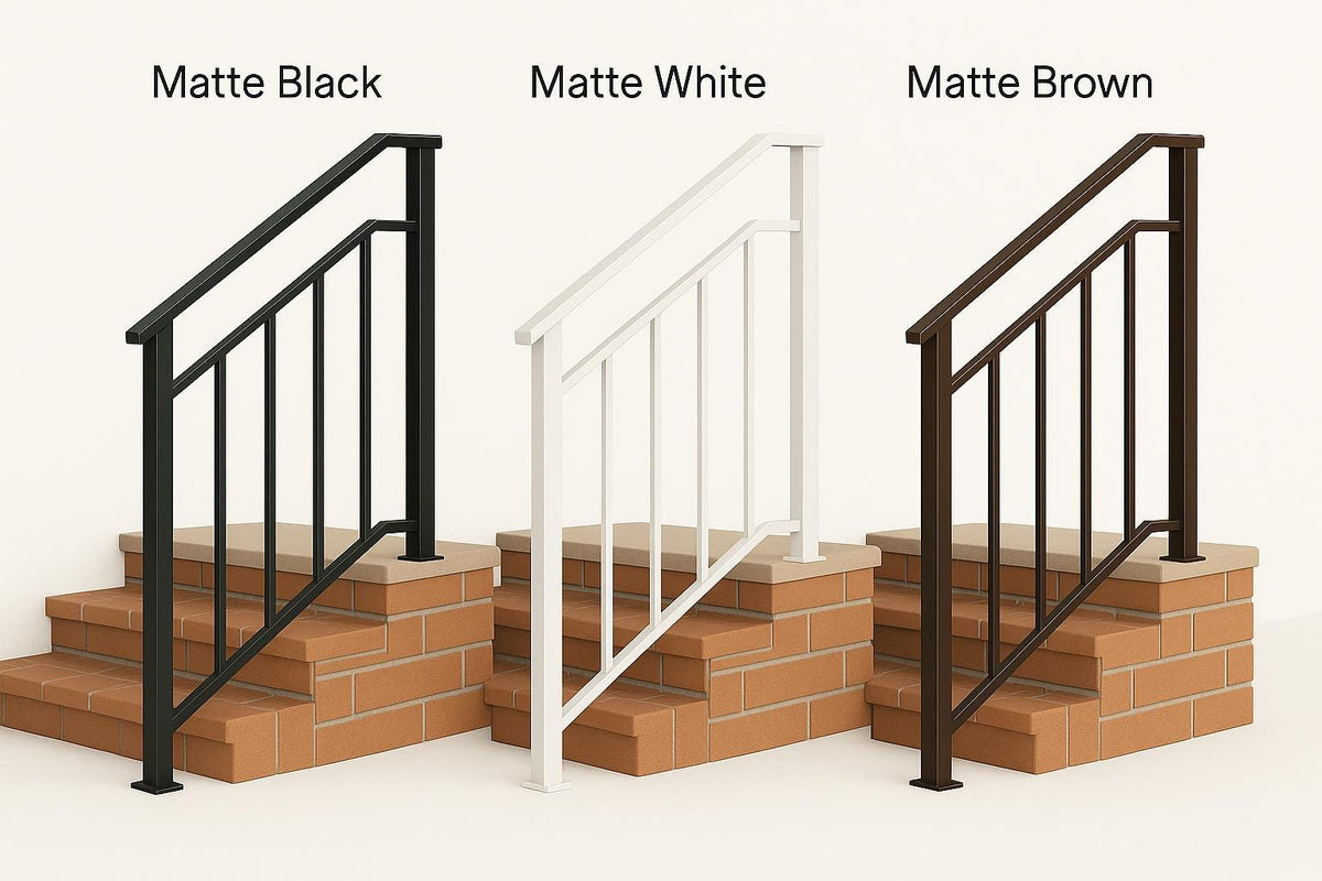 Modern Metal Stair Railing - Welded Steel Handrail, Wall Mounted 3-Step Stairway Rail by Crown Forge Iron, product