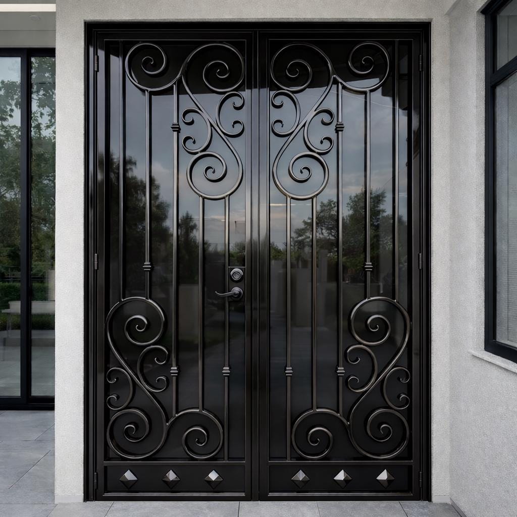 Valencrest Double Iron Entry Door, Decorative Scroll Steel Security Gate by the steel fabrication shop, product image 1