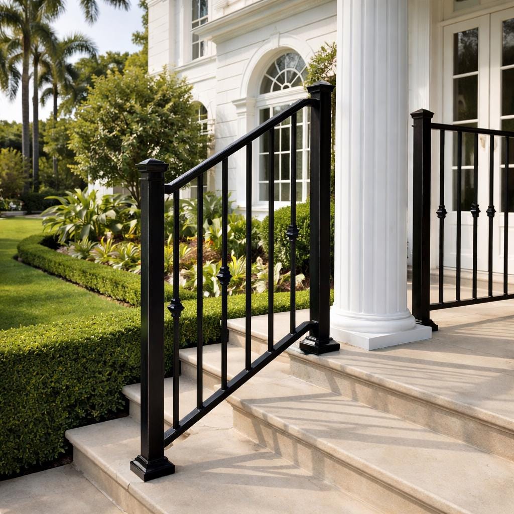 Custom Wrought Iron Stair Railing, Modern Porch Handrail, Metal Entry Rail, Outdoor Step Railing, Steel Staircase Handrail by
