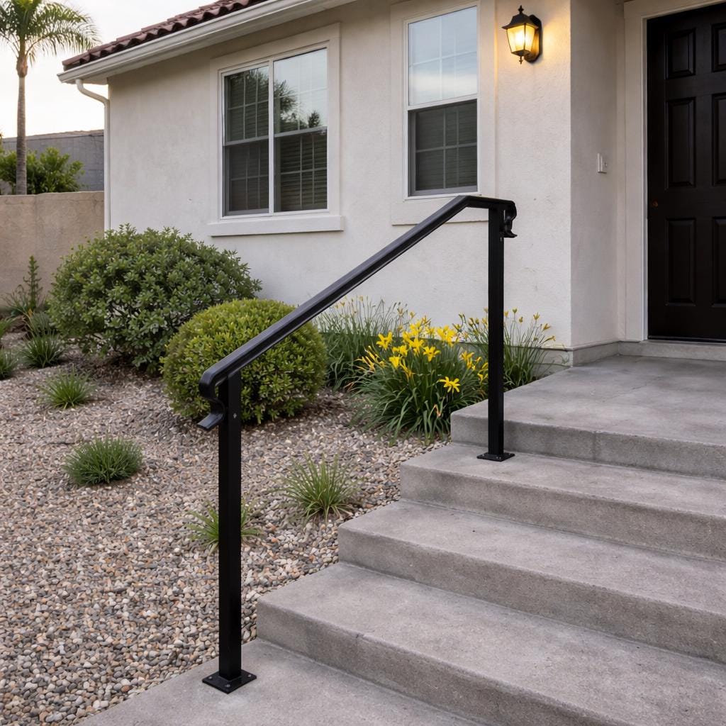 Summit Modern Handrail, Custom Metal Stair Rail, Minimalist Wrought Iron Handrail, Outdoor Step Railing, Entry Porch Handrail