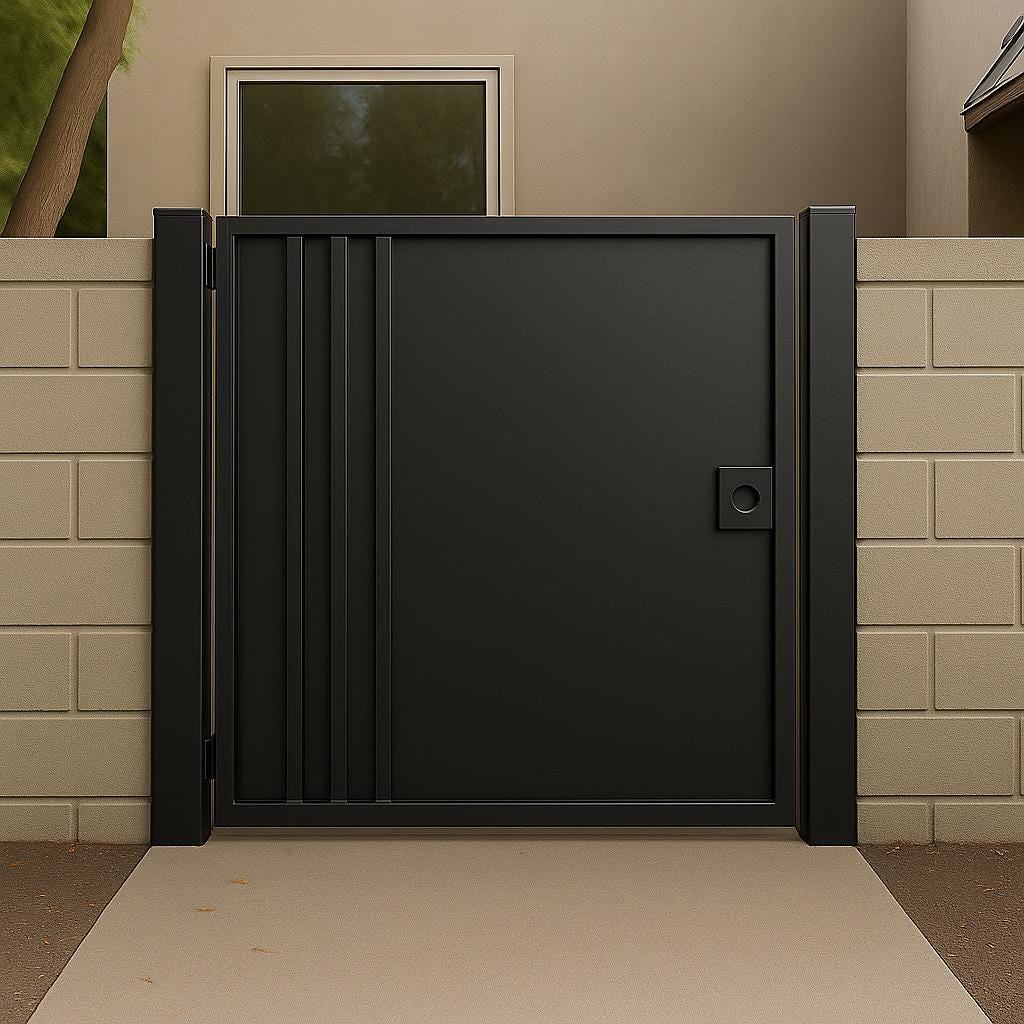 Modern Iron Security Gate: Powder Coated Steel Side Door for Block Walls by the steel fabrication shop, product image 5