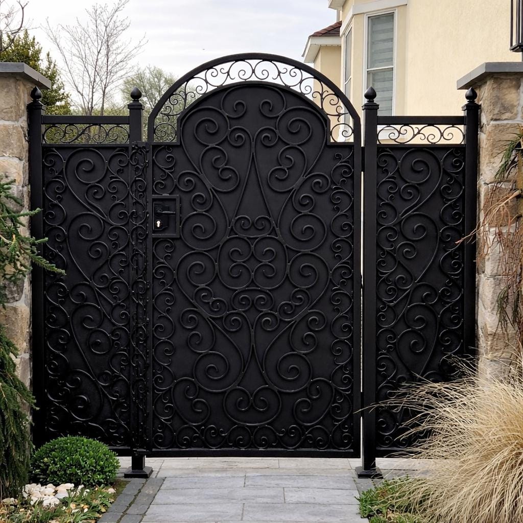 Custom Wrought Iron Pedestrian Gate, Scroll Privacy Entry Gate, Steel Side Yard Gate, Black Metal Security Gate, Garden