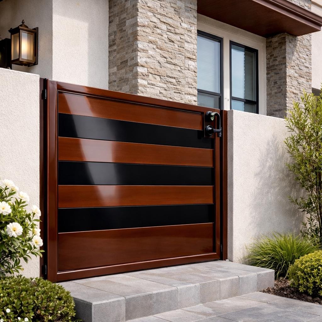 Modern Steel Security Gate – Horizontal Slat Privacy Entry Door by the steel fabrication shop, product image 4