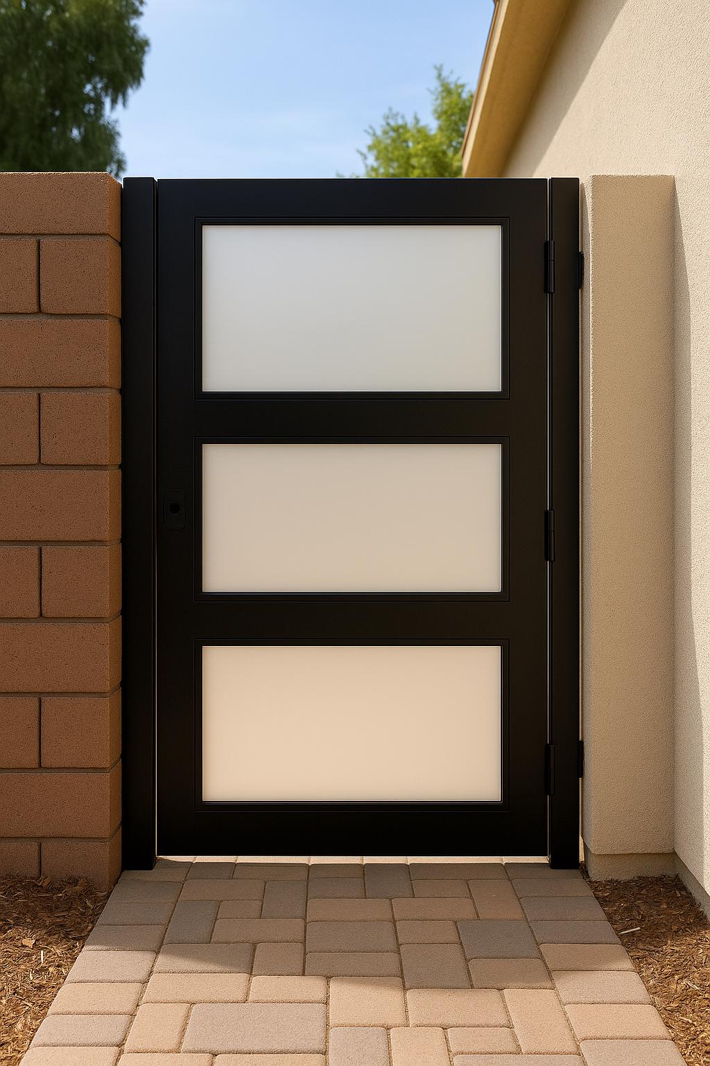 Modern Frosted Glass Privacy Gate: Brown Steel Frame Side Yard Door by the steel fabrication shop, product image 2