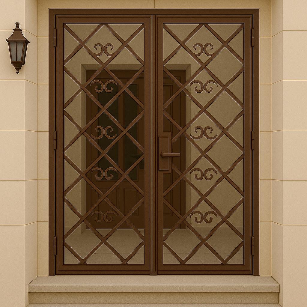 Handmade Wrought Iron Double Security Door: Custom Metal Entry Gate by the steel fabrication shop, product image 4