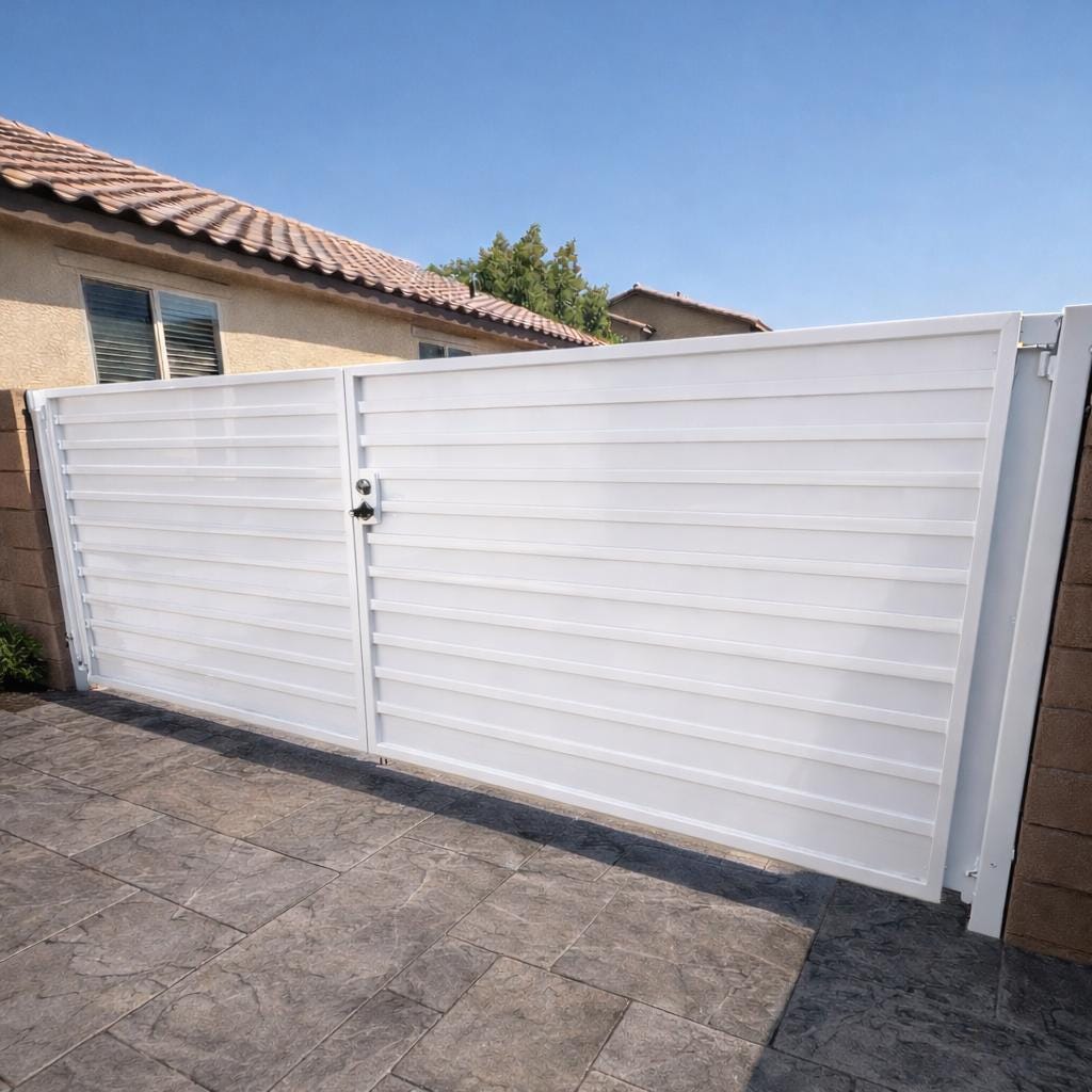 Modern Steel Driveway Gate – Horizontal Privacy Gate, Custom Iron Entry Gate, Contemporary Bi-Fold Metal Door by the steel