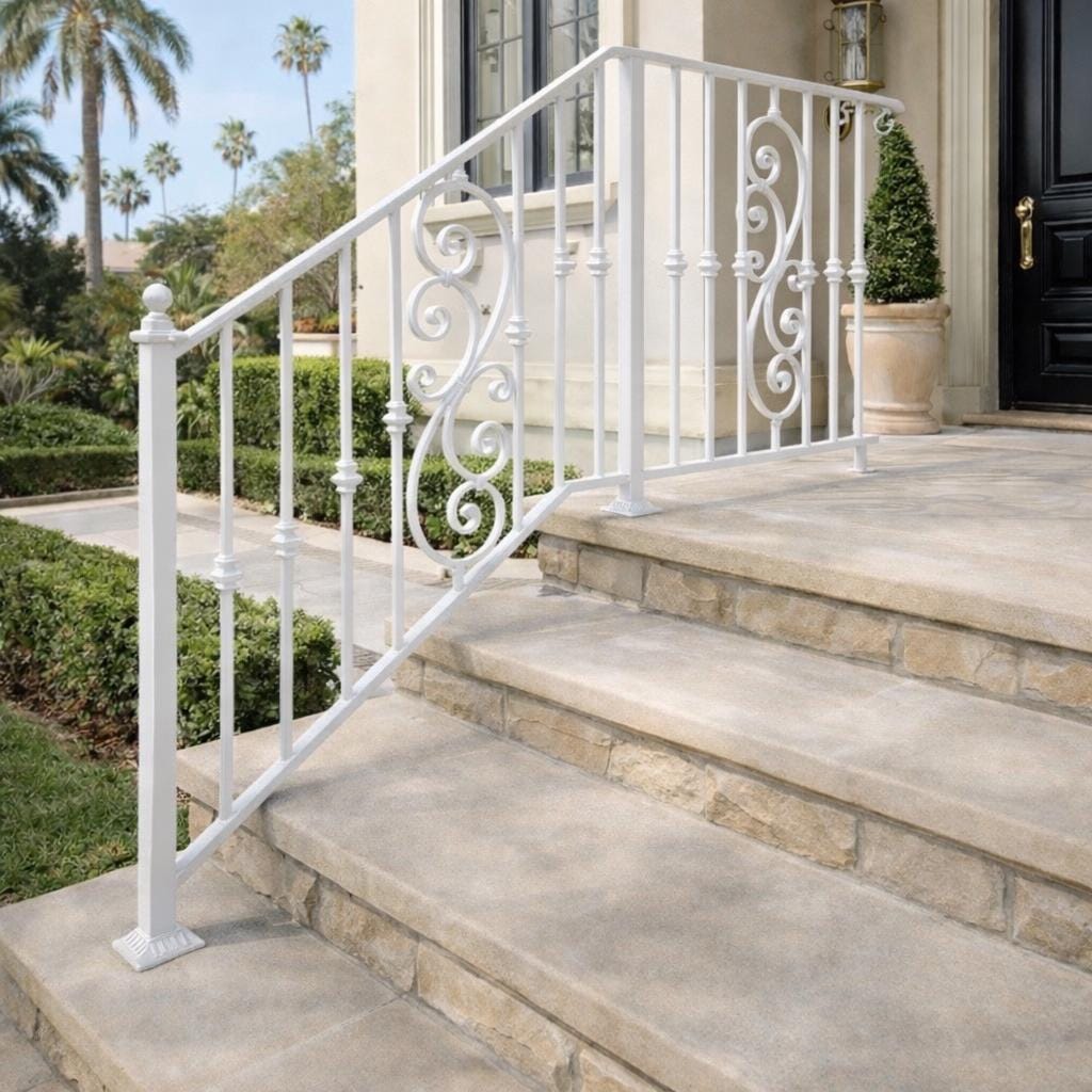 Valencia Scroll Stair Railing, Custom Wrought Iron Handrail, Decorative Porch Rail, Metal Entry Railing, Outdoor Step