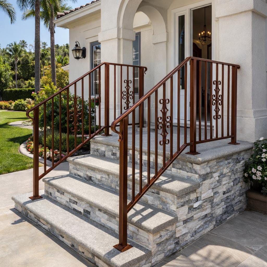 Monarch Crest Stair Railing, Custom Wrought Iron Handrail, Decorative Porch Rail, Metal Step Railing, Outdoor Entry Handrail