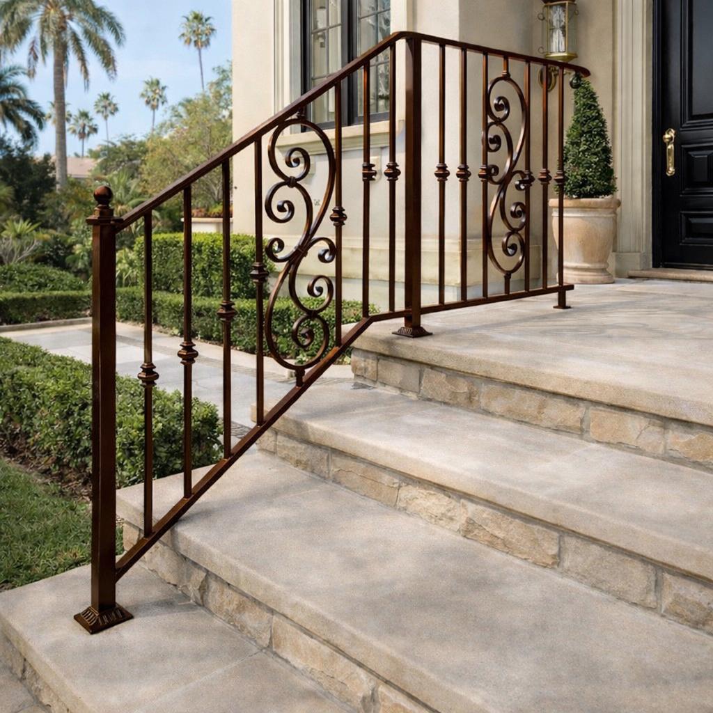 Valencia Scroll Stair Railing, Custom Wrought Iron Handrail, Decorative Porch Rail, Metal Entry Railing, Outdoor Step
