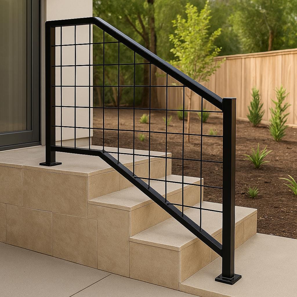 Modern Steel Stair Railing: Welded Wire Indoor Outdoor Handrail by the steel fabrication shop, product image 4