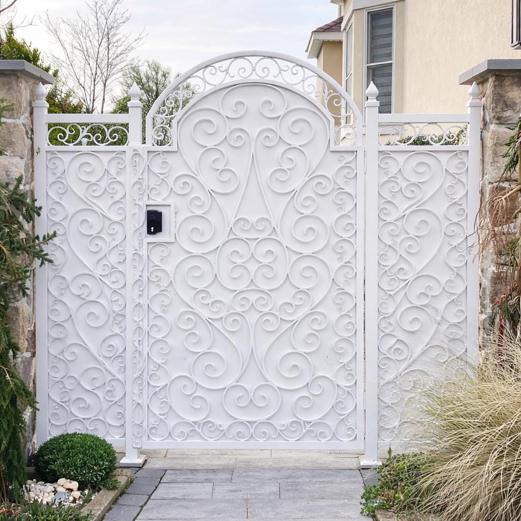 Custom Wrought Iron Pedestrian Gate, Scroll Privacy Entry Gate, Steel Side Yard Gate, Black Metal Security Gate, Garden