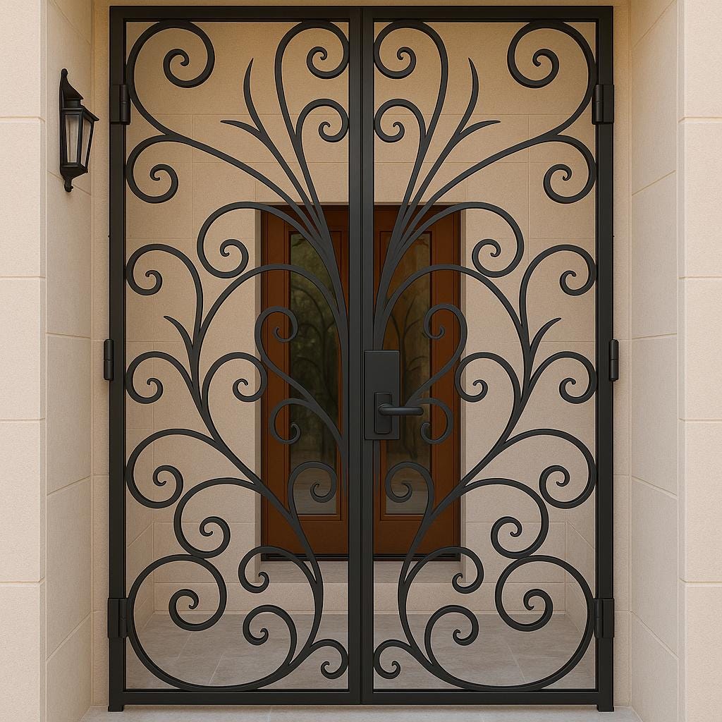 Wrought Iron Security Door: Scrollwork Entry Gate - Custom Size & Color by the steel fabrication shop, product image 5