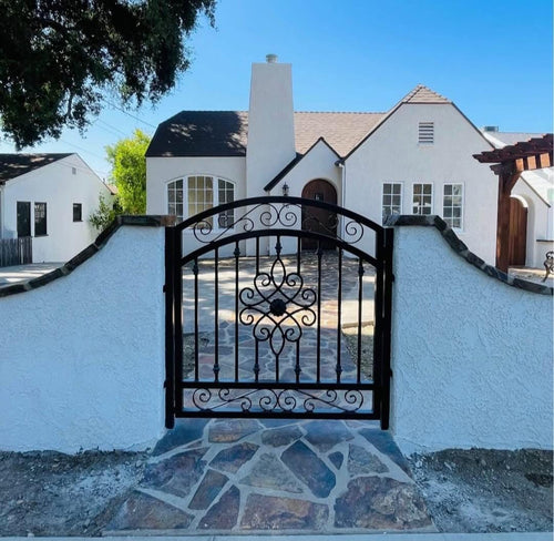 Handcrafted Wrought Iron Garden Gate: Arched Floral Entry, Custom Size by the steel fabrication shop, product image 2
