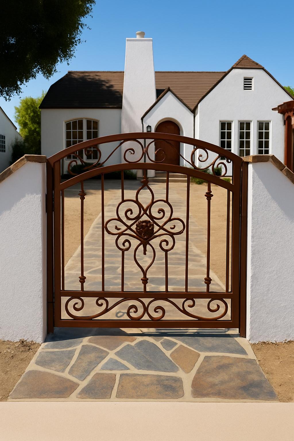 Handcrafted Wrought Iron Garden Gate: Arched Floral Entry, Custom Size by the steel fabrication shop, product image 5