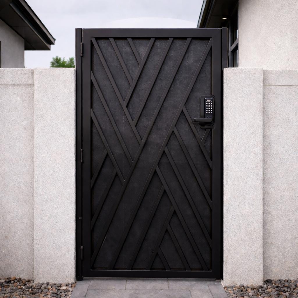 Modern White Steel Geometric Gate, Contemporary Walkway Security Entry Courtyard Door by the steel fabrication shop, product