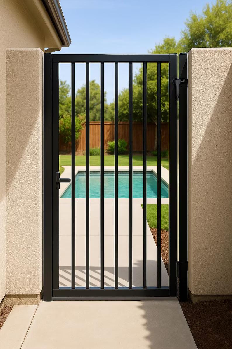 Custom Powder-Coated Steel Pool Gate by the steel fabrication shop, product image 1