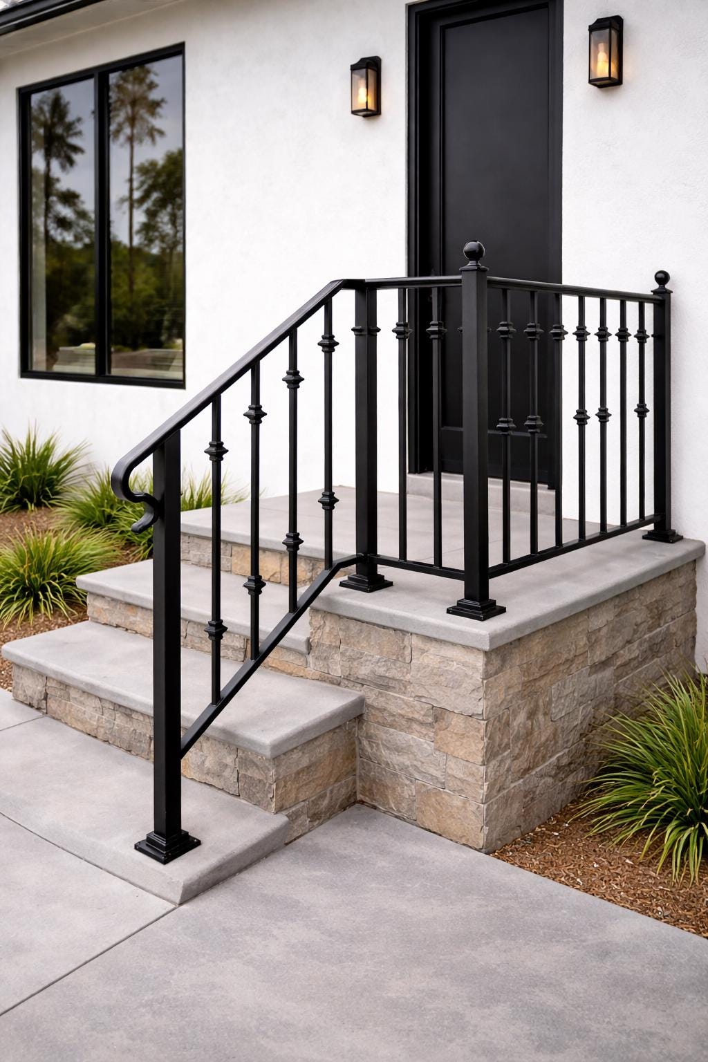 Heritage Crown Landing Handrail, Custom Wrought Iron Stair Railing, Porch Safety Rail, Decorative Outdoor Handrail, Entry