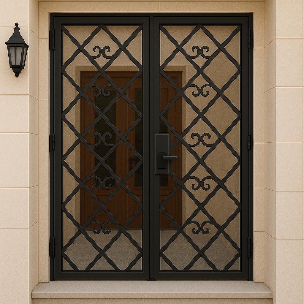 Handmade Wrought Iron Double Security Door: Custom Metal Entry Gate by the steel fabrication shop, product image 2