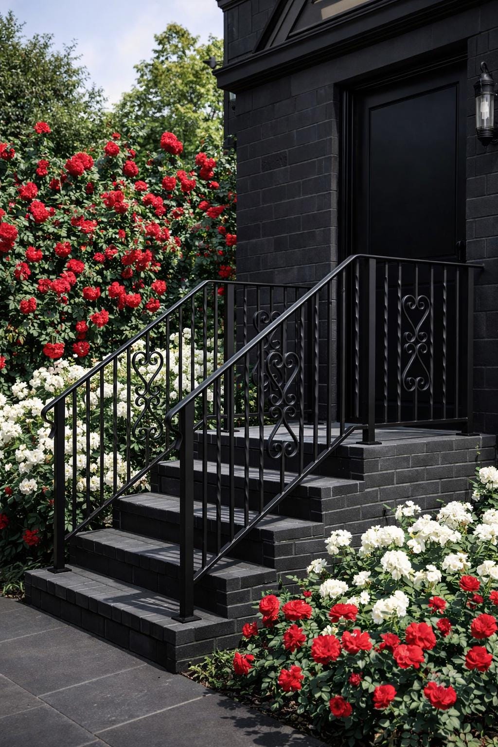 Roseheart Twist Stair Handrail, Custom Wrought Iron Railing, Decorative Outdoor Stair Rail, Entry Porch Safety Handrail