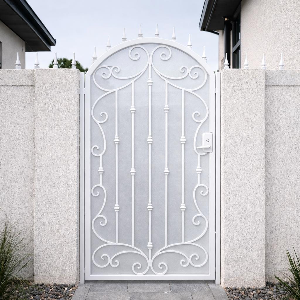 Ravencrest Arched Iron Garden Gate by the steel fabrication shop, product image 4