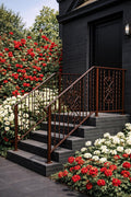 Roseheart Twist Stair Handrail, Custom Wrought Iron Railing, Decorative Outdoor Stair Rail, Entry Porch Safety Handrail