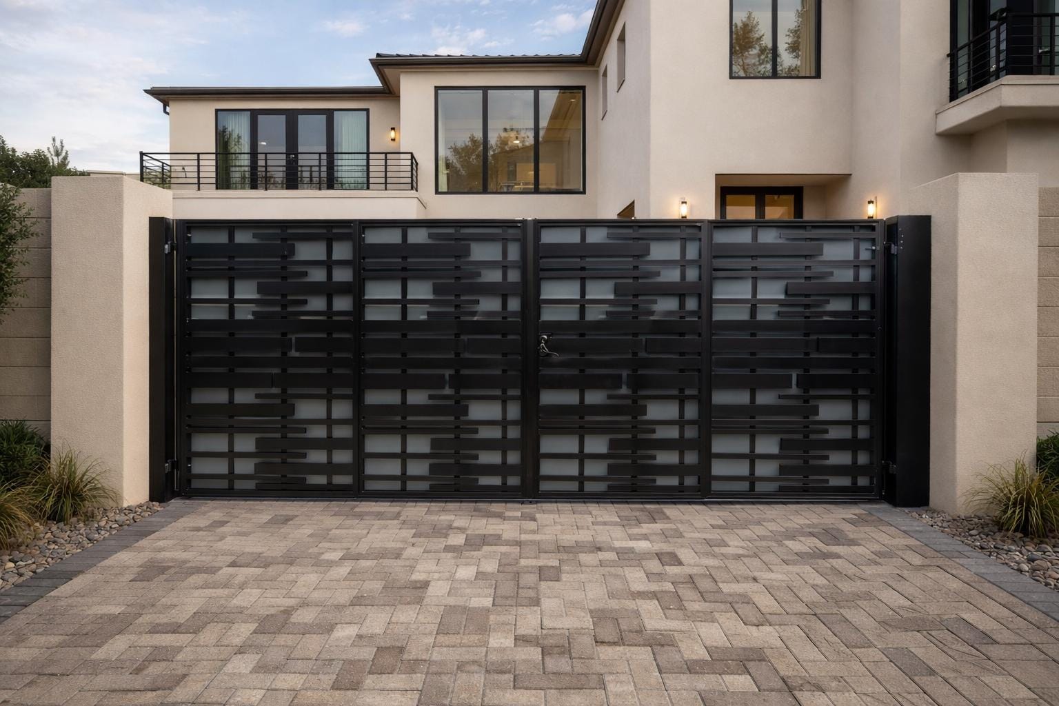 Solstice Grid Steel Driveway Gate by the steel fabrication shop, product image 1
