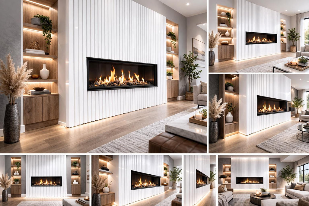 Modern Steel Fireplace Wall – Custom Metal Fireplace Surround, Vertical Slat Feature Wall, Contemporary Steel Fireplace
