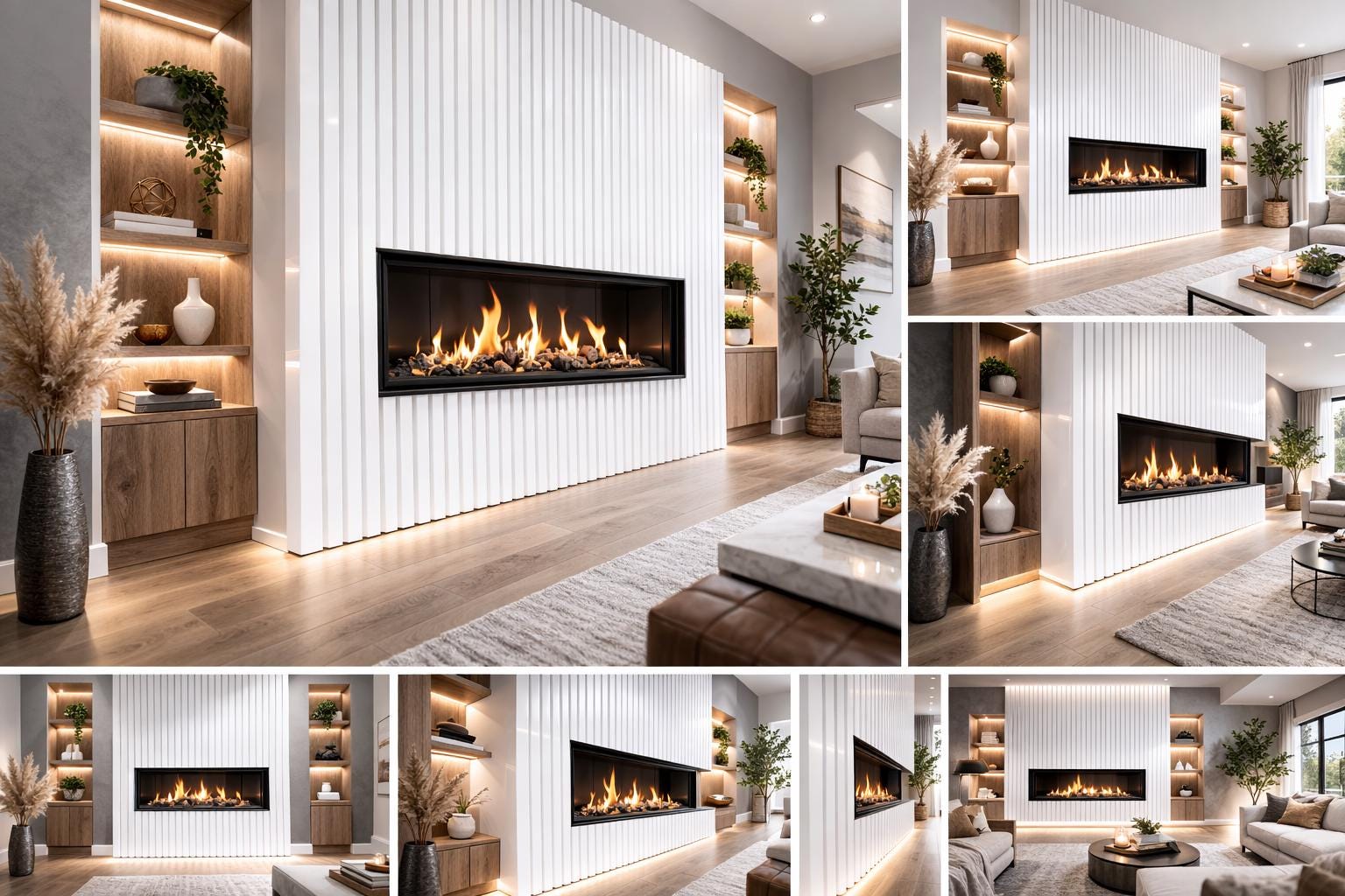 Modern Steel Fireplace Wall – Custom Metal Fireplace Surround, Vertical Slat Feature Wall, Contemporary Steel Fireplace